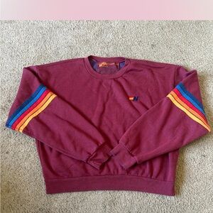 Aviator Nation Burgundy Sweater with Colorful Sleeve Stripes